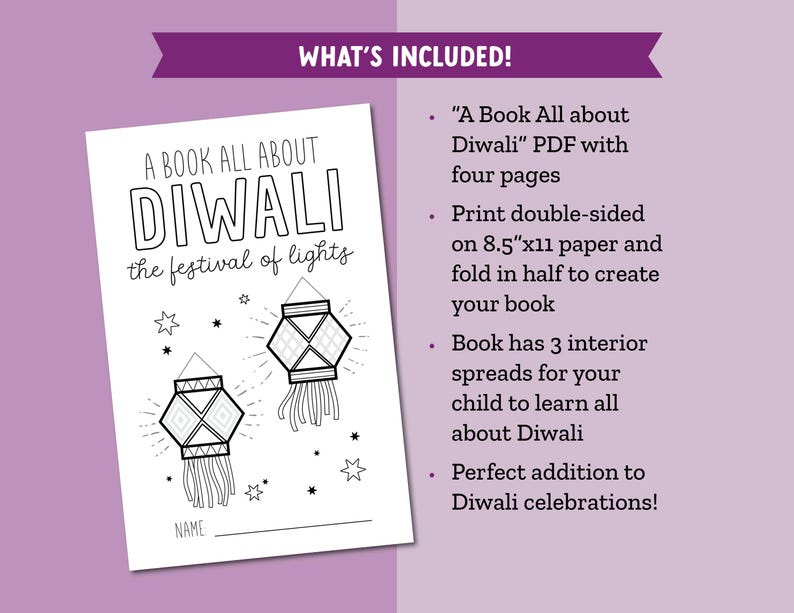 Alles über Diwali – Druckbares Buch, perfekte Diwali-Aktivität für Kinder, tolle Ergänzung zur Diwali-Dekoration, Diwali-Geschenk für Kinder Bild 2