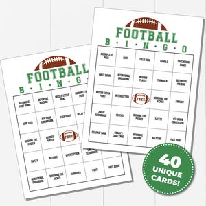 Football Bingo Game with 40 Unique Football Bingo Cards Printable Football Game, Football Activity, Kids Bingo Game, Kids Football Bingo