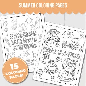 Kids Summer Coloring Pages, 15 Printable Summer Coloring Pages for Kids, Summer Coloring Sheets, Instant Download, Kids Summer Activity