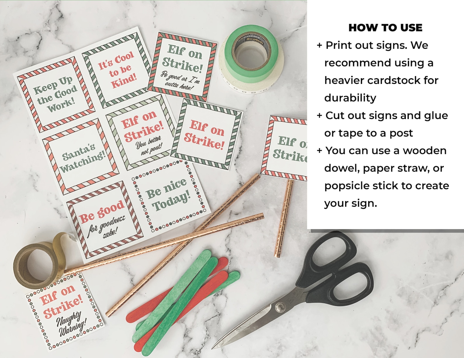 elf-on-strike-printable-signs-christmas-elf-accessories-etsy