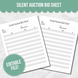 EDITABLE Simple Silent Auction Bid Sheet Printable