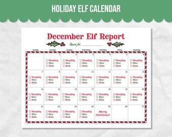 Elf Report Calendar Printable, December Elf Calendar, Elf on Strike, Countdown to Christmas, Elf Report Card, Naughty or Nice Tracker