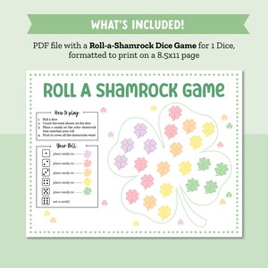 Roll a Shamrock Game for St Patricks Day Classroom Activity, St Patricks Activity, Fun St Paddys Day Game for Kids School Party Game image 3