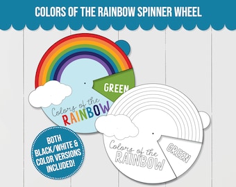 Learn Colors of the Rainbow Printable, Printable Spinner Wheel Activity for Learning Colors, Rainbow Coloring Craft for Preschool Activity