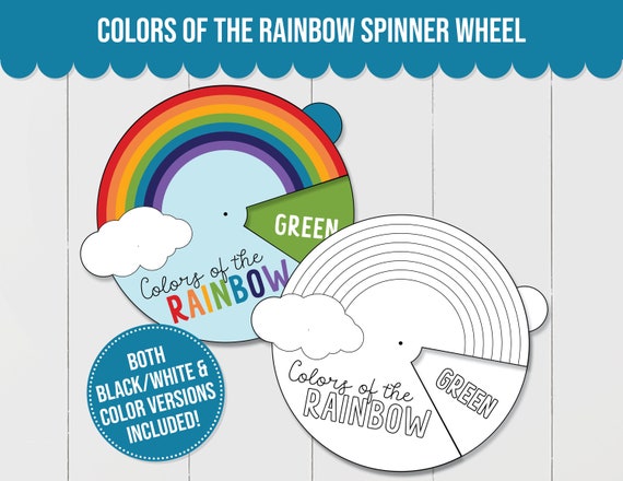 Learn Colors of the Rainbow Printable, Printable Spinner Wheel Activity for Learning Colors, Rainbow Coloring Craft for Preschool Activity
