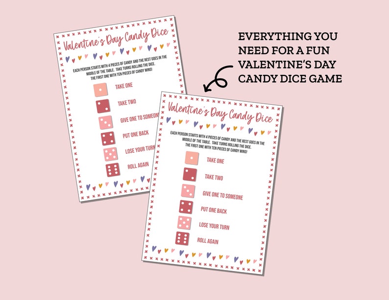 Valentines Day Candy Dice Game, Fun Valentines Game for Kids, Kids ...