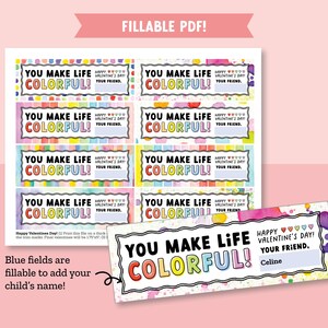 Watercolor Paint Valentine for Kids Classroom Valentine Exchange, Non-Candy Valentine, Colorful Valentine image 6