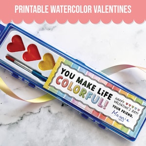 Watercolor Paint Valentine for Kids Classroom Valentine Exchange, Non-Candy Valentine, Colorful Valentine