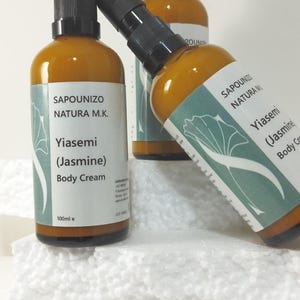 100ml Vegan Body Lotion | Hydrating Natural Body Cream | Handmade Moisturizer in Glass Pump Bottle | Jasmine Scent | Gift-Ready Skincare
