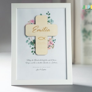 Baptismal message wooden cross personalized with frame | Posters | gift baptism | Confirmation | communion | Christening Gift | Eucalyptus | gold