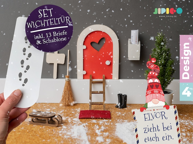 Wichtel SET 13-teilig, Miniatur, Elfen Tür aus Holz, Weihnachten, Weihnachtszeit, Adventszeit, in 5 Farben Bild 4