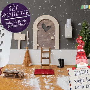 Wichtel SET 13-teilig, Miniatur, Elfen Tür aus Holz, Weihnachten, Weihnachtszeit, Adventszeit, in 5 Farben Bild 2