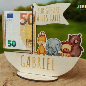 Money gift for birth or baptism | Noah's Ark made of wood | personalized | with engraving