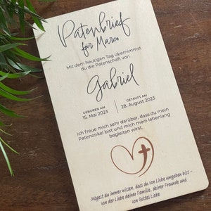 Patenbrief aus Holz - Personalisiertes Geschenk vom Taufkind für den Paten