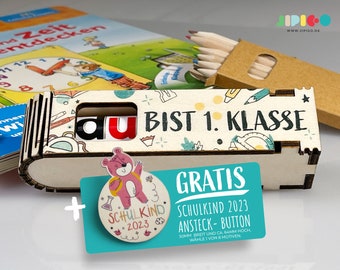 Du...bist 1. Klasse | Du ... bist Schulkind  | süße Geschenkidee | Schokoriegel Geschenkbox aus Holz inkl. Duplo | Einschulung | Schulanfang