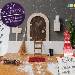 Wichtel SET 13-teilig, Miniatur, Elfen Tür aus Holz, Weihnachten, Weihnachtszeit, Adventszeit, in 5 Farben Bild 1