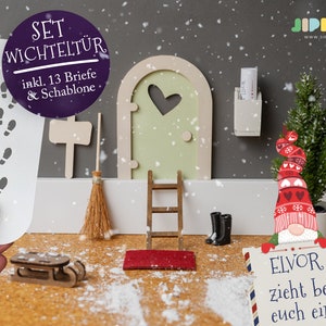 Wichtel SET 13-teilig, Miniatur, Elfen Tür aus Holz, Weihnachten, Weihnachtszeit, Adventszeit, in 5 Farben Bild 3