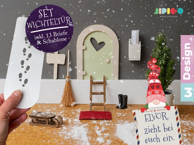 Wichtel SET 13-teilig, Miniatur, Elfen Tür aus Holz, Weihnachten, Weihnachtszeit, Adventszeit, in 5 Farben Bild 3