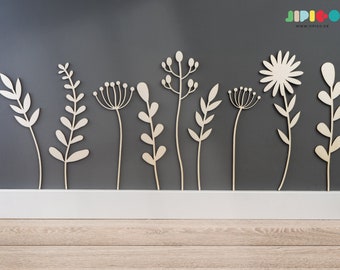 9 Wildblumen aus Holz | 3D Wandtattoo | Jipigo Wallart | Wanddeko