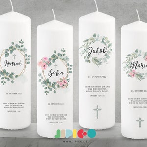 Personalized baptism candle with eucalyptus leaves | Boho pastel style | 9 Modern Designs | Can be individually designed!