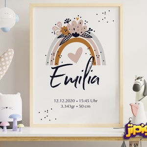 Geburtsposter Geburtsdaten personalisiert Kinderzimmer Regenbogen Mädchen / Jungen / Geburt / Taufe Geschenkidee