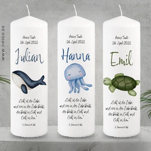 Baptism candle sea creatures | Leaves pastel, watercolor, personalized with names and your own text, quotes, sayings, different colors