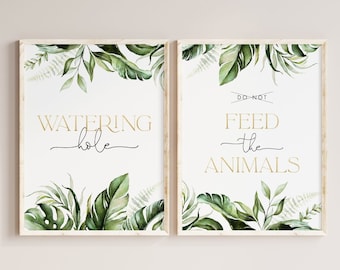 Watering Hole Sign Feed the Animals Sign, Jungle Birthday Sign Safari 1st Birthday Wild One Jungle Sign Editable Sign for Boy J1 J2 J3 J4 J5
