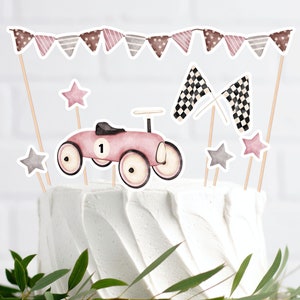 Cake Topper Pink Race Car First Birthday Girl Cake Topper Race Car Decor Editable Cupcake Toppers 1st Birthday Girls Instant Download R12 R7