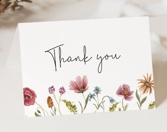 Wildflower Birthday Thank You Card, Editable Floral Template (digital ...