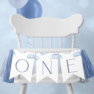 Onederful Highchair Banner Template. Blue Onederful Banner Hot Air Balloon Highchair 1st Birthday Garland Birthday Bunting for Boys, ON1