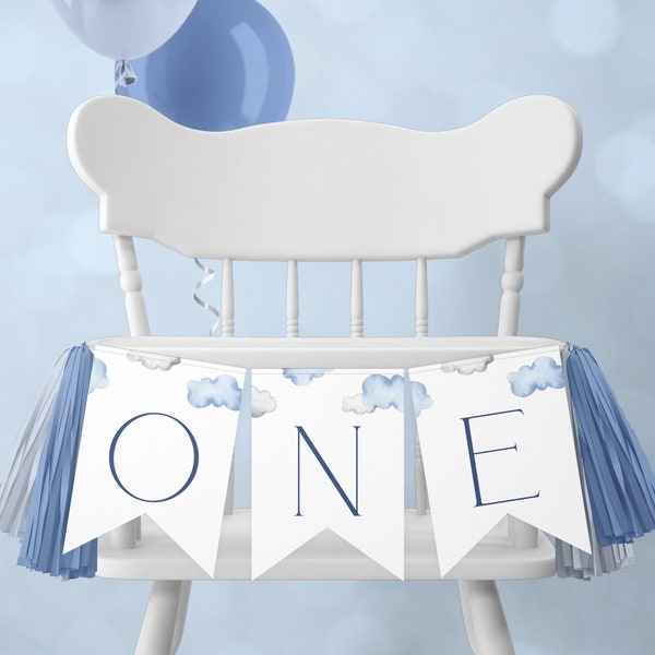 Onederful Highchair Banner Template. Blue Onederful Banner Hot Air Balloon Highchair 1st Birthday Garland Birthday Bunting for Boys, ON1