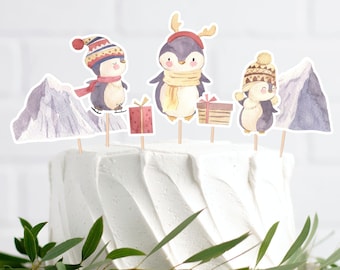 Topper per torta a forma di pinguino Winter Wonderland Download immediato, Topper per torta di compleanno a forma di pinguino Decorazione per feste Topper per cupcake per il primo compleanno invernale, WO2