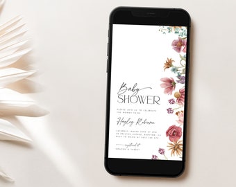 Wildflower Baby Shower Evite Template Boho Baby Shower Digital Invite for Girl Wildflower Evite Text Invitation Floral Digital Invitation W2