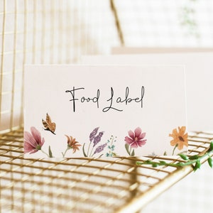 Wildflower Birthday Food Labels Template. Editable Food Labels Wildflower Invitation Printable Folded Food Tent Cards Place Cards Girls - W1