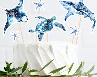 Adorno para tarta de cumpleaños bajo el mar. Decoración para fiesta de cumpleaños con animales marinos oceánicos Adorno para cupcakes con animales cósmicos bajo el mar US1