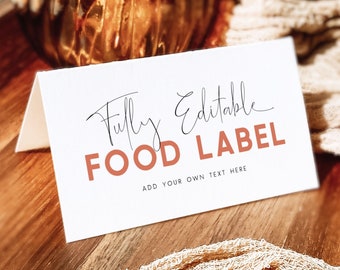 May include: White card with the text "Fully Editable FOOD LABEL" in black and red. The text "ADD YOUR OWN TEXT HERE" is in smaller black font below the main text.