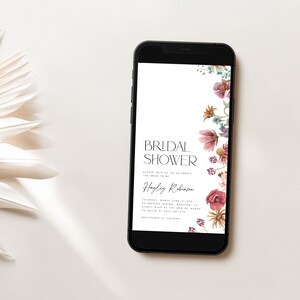 Wildflower Bridal Shower Evite Template Boho Bridal Shower Digital Invite Wildflower Evite Bridal Brunch Text Invitation Instant Download W3
