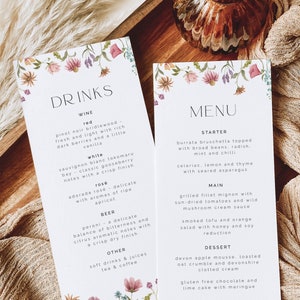 Wildflower Baby Shower Menu Template Wildflower Menu Card Template Floral Drink Menu Instant Download Printable Shower Menu Editable Menu W2