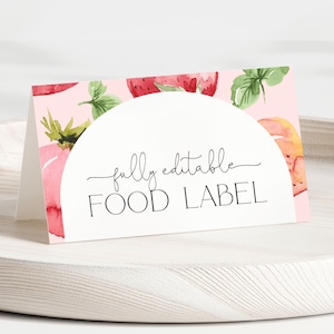 Strawberry Food Labels Template. Berry First Birthday Food Label Cards Strawberry Birthday Berry Sweet Place Cards Editable Tent Card, B8