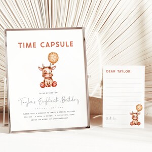 Editable Cow Birthday Time Capsule Template. Holy Cow Time Capsule 1st Birthday Sign Number Balloon Moo Moo Cow Time Capsule Cards DIY, HC1