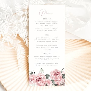 Blush Pink Bridal Shower Menu Template. Pink Floral Bridal Shower Menu Card Floral Menu Drinks Card Printable Menu Watercolor Wildflower PF4