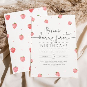 Berry First Birthday Invitation Template. Strawberry Invitation Strawberry Birthday Girl Editable Berry Invite for Girls Instant Download B2