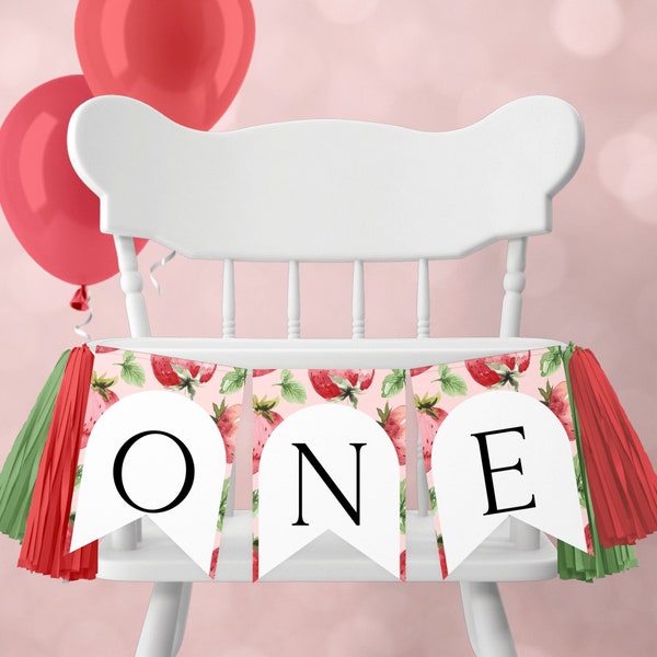 Berry First Highchair Banner Template. Berry First Birthday Banner Strawberry Birthday Garland Berry Sweet High Chair Banner Party Decor, B8