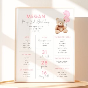 Bear 2nd Birthday Milestone Sign Editable Template Beary Second Birthday Girl Milestone Poster Pink Teddy Bear Birthday Milestone Board, PB2