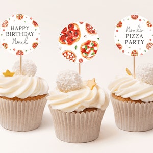 Pizza Party Cupcake Toppers Editable Template Pizza Party Birthday Cupcake Topper Kids Pizza Birthday Party Decor Cake Topper Template Z1 Z2
