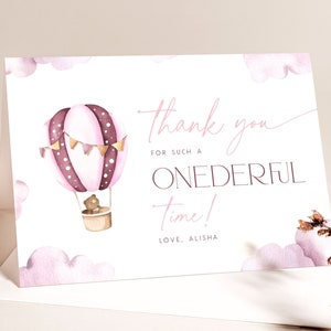 Onederful Ersten Geburtstag Dankeskarten-Vorlage, Onederful Dankeskarten-Vorlage Heißer Ait Ballon Geburtstagskind Druckbare Tented Card ON1