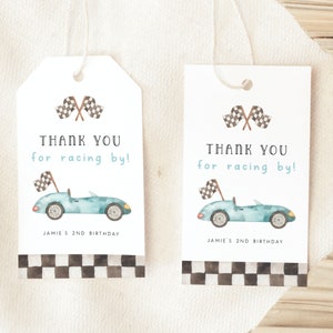 Two Fast Race Car Second Birthday Thank You Tag Template, Vintage Race Car 2nd Birthday Favor Tag Template Editable Gift Tag For Boys R3 R7