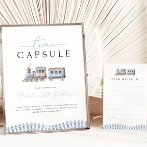 Train Time Capsule Birthday Sign. Editable Template Chugga Two Two Train 2nd Birthday Time Capsule Blue Train Party Decor Favor Sign Boy TR2