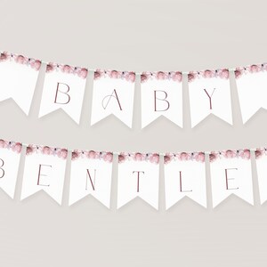 Blush Pink Baby Shower Banner Template. Pink Floral Baby Shower Editable Banner Printable Garland Girl Baby Name Bunting Party Decor, PF1