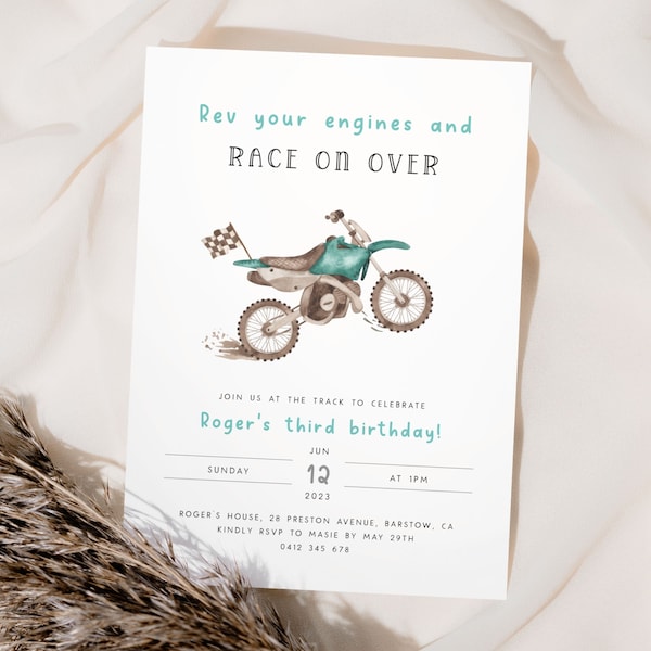 Dirt Bike Birthday Invitation Template. Dirt Bike Invitation 3rd Birthday Invitation Editable Motocross Birthday Any Age Invite for Boys D3